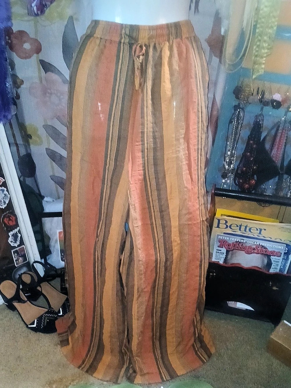 Emery Rose Striped Wide Leg Pants in Orange & Brown XL